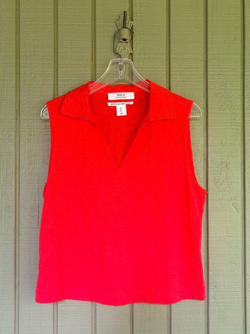 Wilt Peruvian Edit Red Slub Cotton Sleeveless Polo Shirt Tank Top Size L EUC